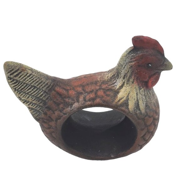 Set 4x Rooster Farmhouse Chicken Ceramic Napkin Rings Table Setting Decor County - Picture 4 of 6